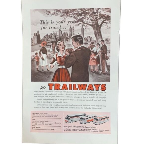 Vintage 1957 Trailways Your Year for Travel Ad Advertisement - Picture 2 of 2